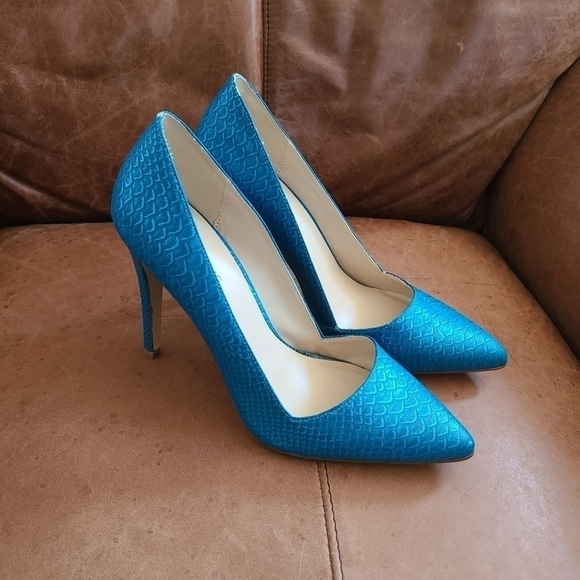 Call It Spring Mermaid Stiletto Heels with Blue Scale Mermaid Print, Size 9 - Picture 1 of 10